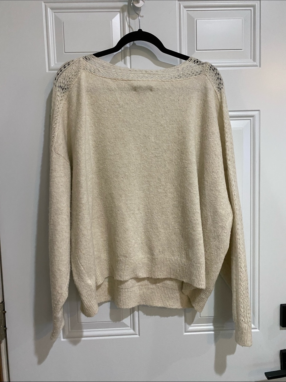 American Eagle Outfitters Cream Scoop Neck Open-Knit Shoulder Sweater - Picture 4 of 4